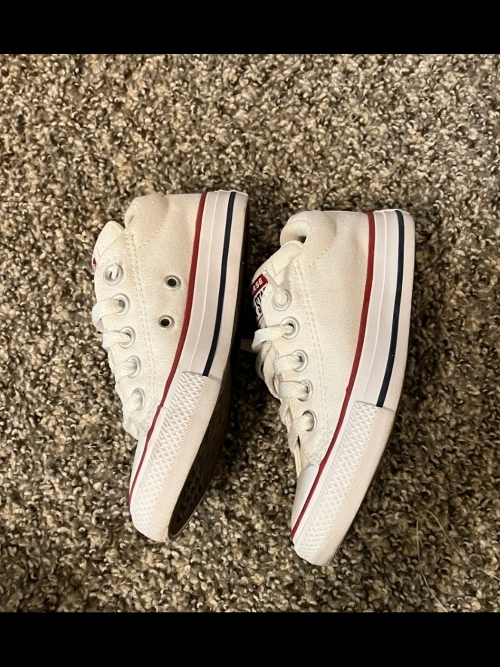 Converse Kids' All Star Low Top Sneakers in White with Red Trim